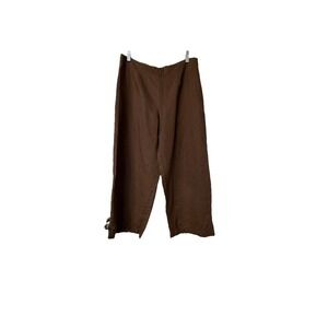 Nikki Valenti 100% Irish Linen Pants Cropped Embroidery Lined Brown Lagenlook‎